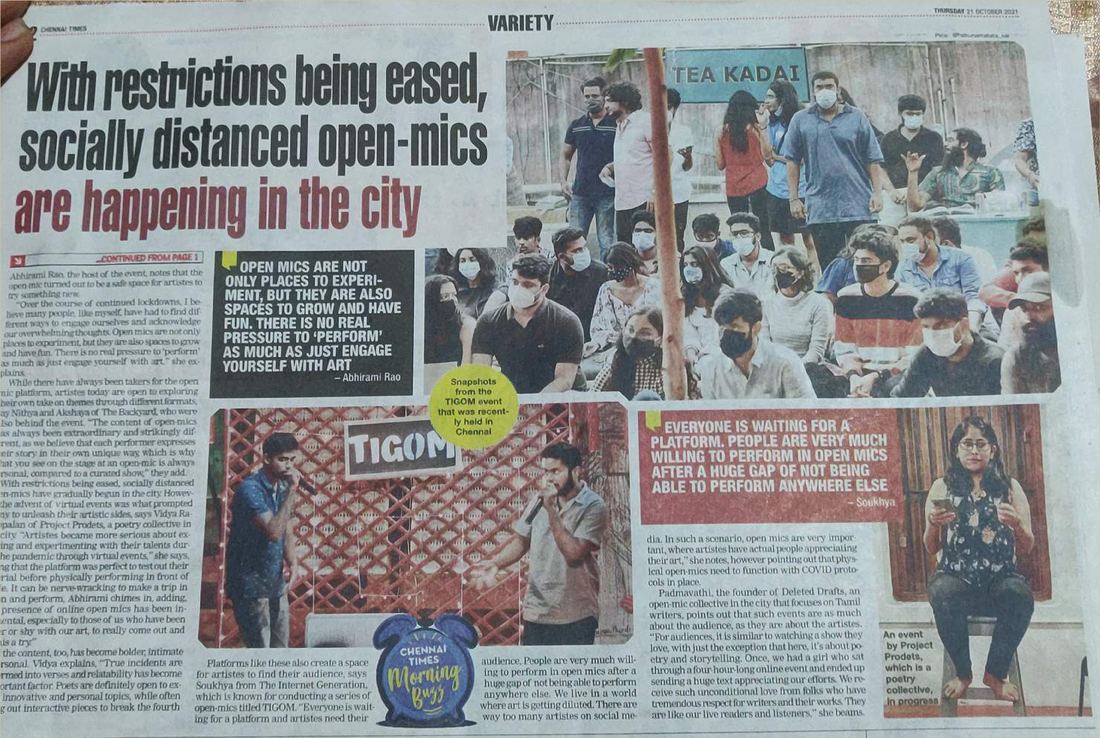 Chennai Times — socially distanced open-mics are happening in the city